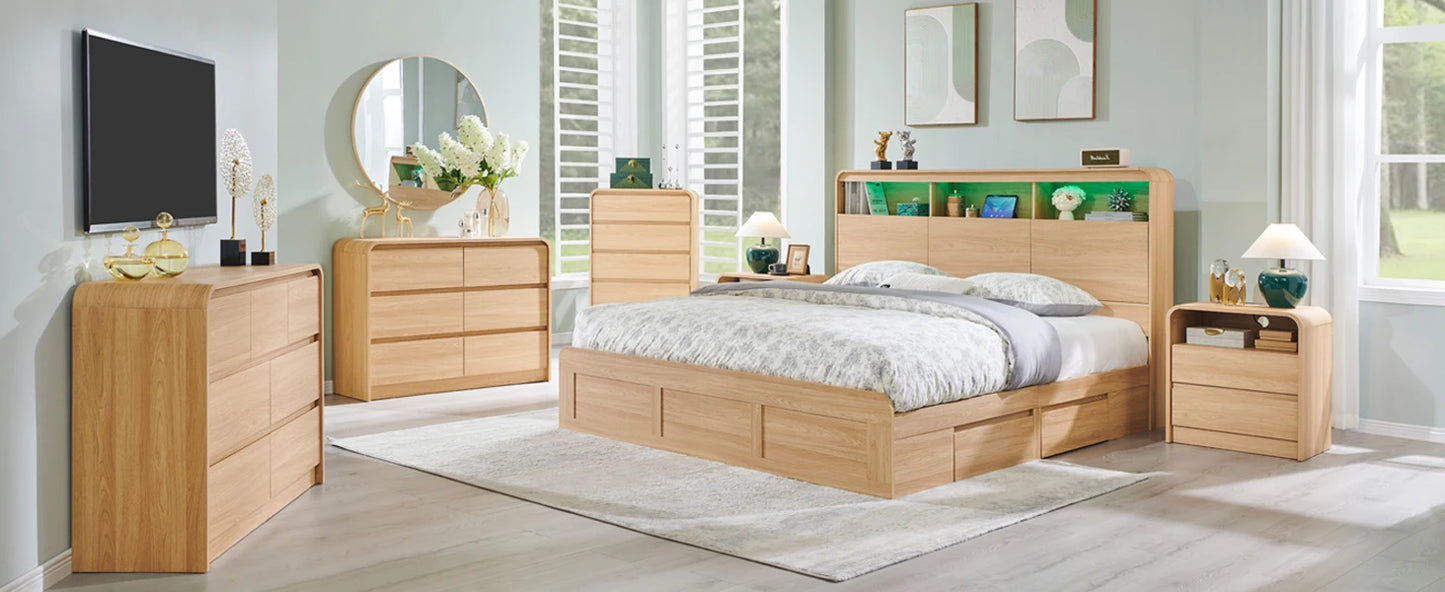 25" Tall Modern Nightstand with Charging Station, 23.6'' Wide Wood Bedside Table w/2 Storage Drawers,for Bedroom, Living Room