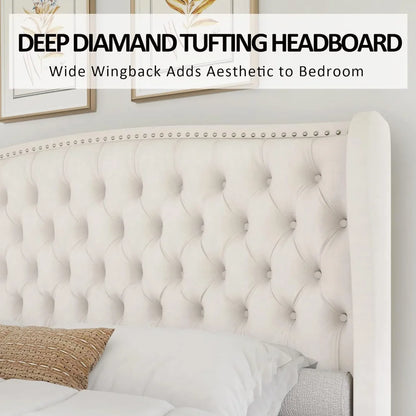 King& Queen Size Bed Frame, Velvet Upholstered