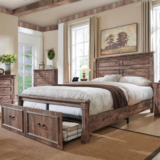 Queen Size Bed Frame, with Storage Drawers
