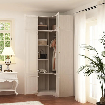 L-Shape Armoire Wardrobe Closet with Frosted Glass Doors
