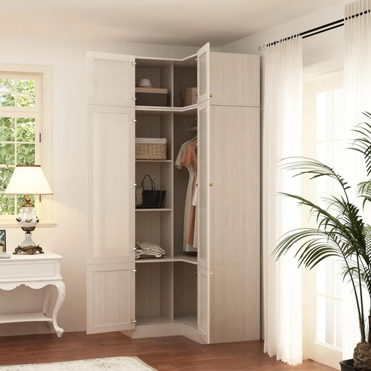 L-Shape Armoire Wardrobe Closet with Frosted Glass Doors
