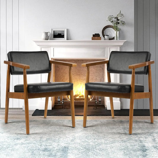 Chairs with Wooden Handrail, Fabric Upholstered Faux Leather