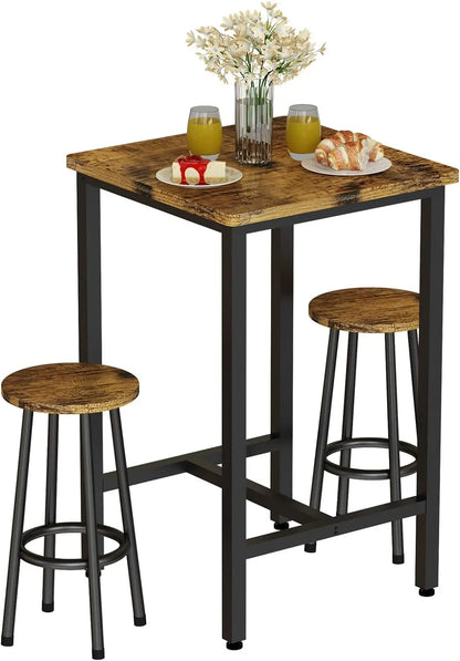 3 Piece Pub Dining Set, 2 Kitchen Counter Height Wood Top Bistro Easy Assemble Small Space Restaurant, 24”, Dinings Room Sets