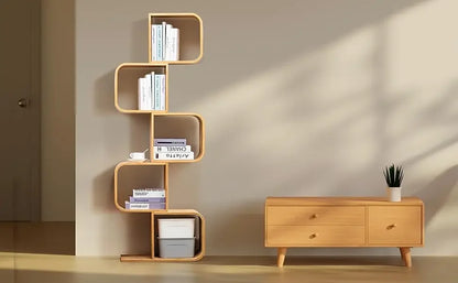 5-Tier Bamboo Bookshelf, 2 in 1 Bookcase Storage