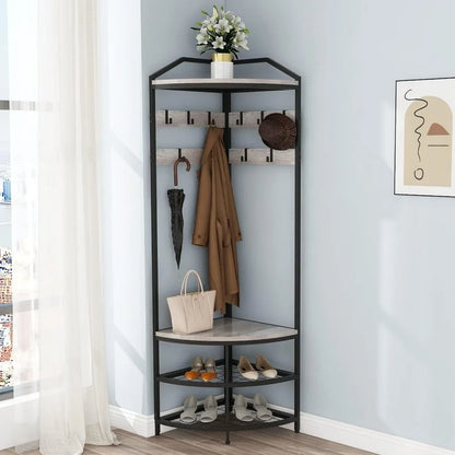 Entryway Coat Rack with Shoes Shelf Organizer