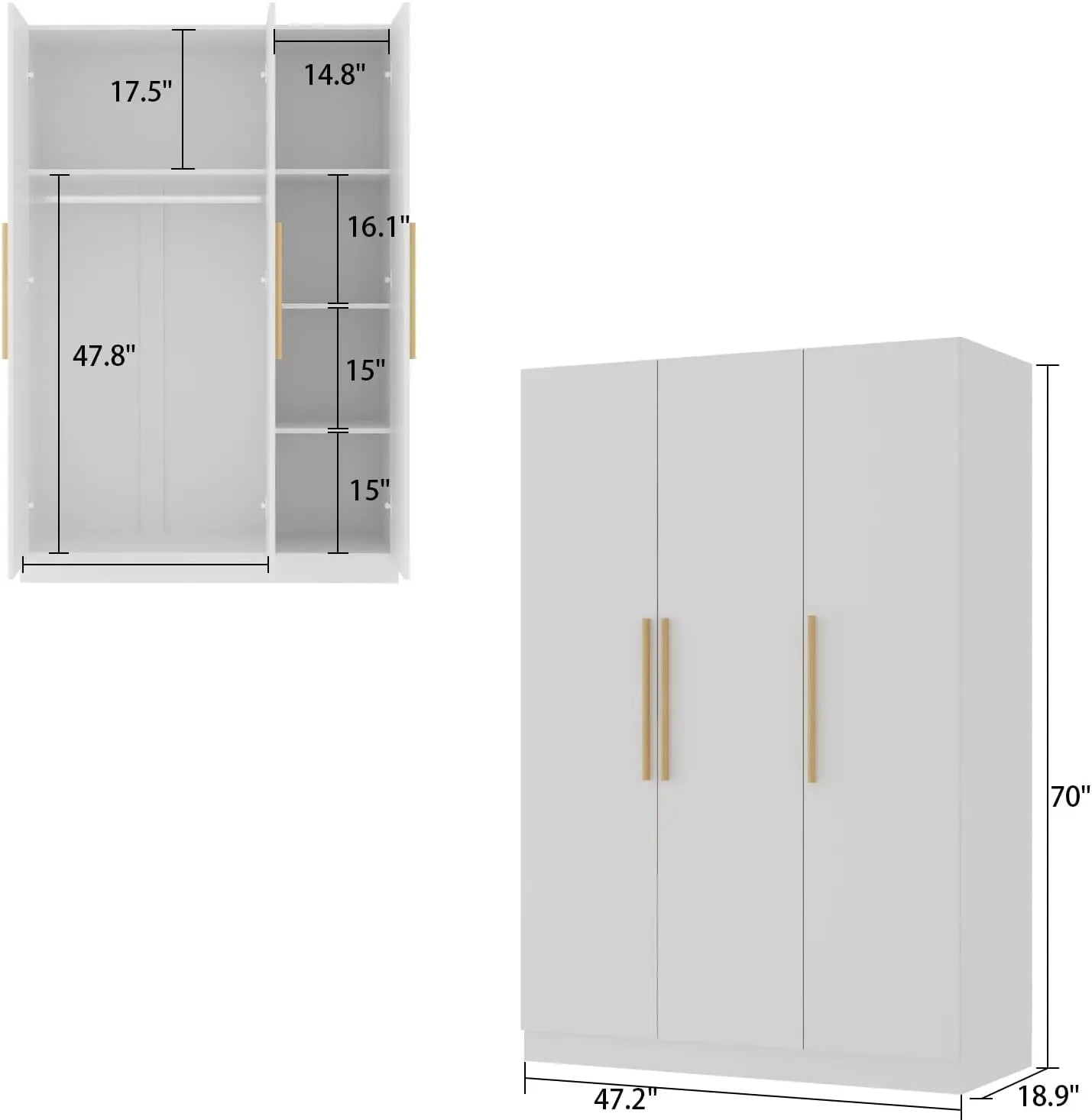 3 Doors Wardrobe Armoire Closet