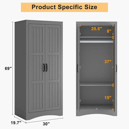 2 Door Wardrobe Closet, Armoire with 2 Shelves