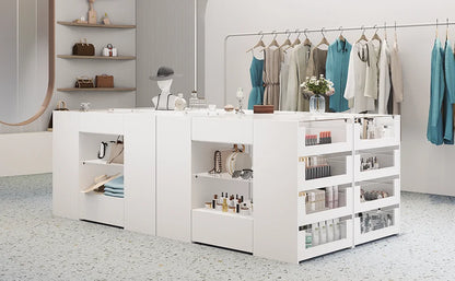 Glass Display Shelf & 12 Drawers, White Dresser with Glass Top