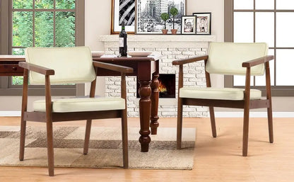 Chairs with Wooden Handrail, Fabric Upholstered Faux Leather