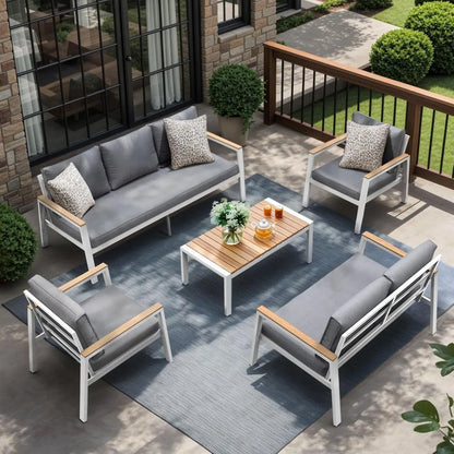Patio Furniture Set 5 Pieces with Teak Coffee Table