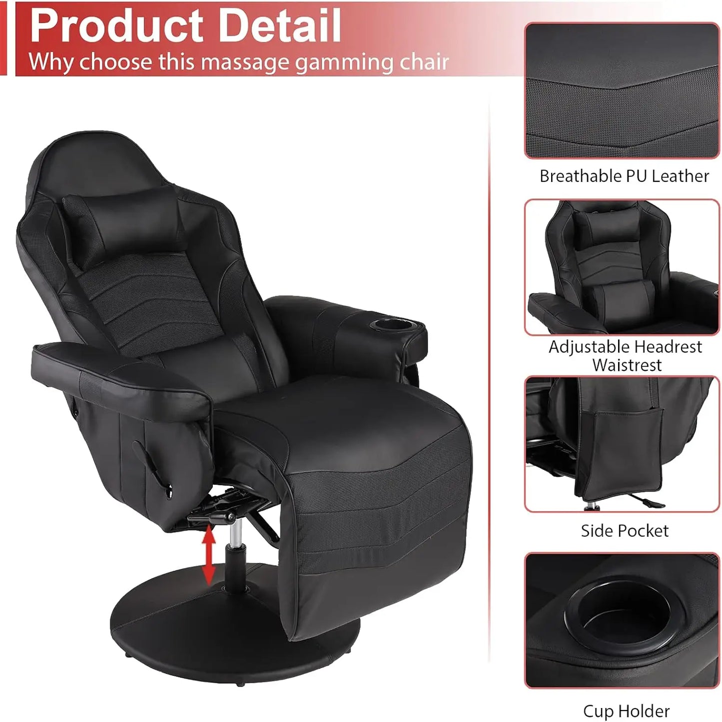Massage Video Gaming Recliner Chair -Ergonomic Office Chair