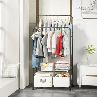 Coat Rack Double Rail Rolling Stand Shoes Rack Storage Shelf
