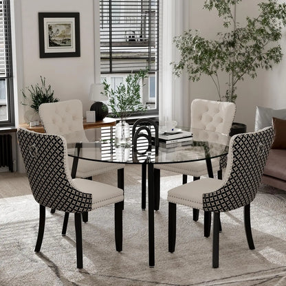5 Piece Luxury Round Glass Dining Set, Modern Minimalist Circle Kitchen Table Set for 4, 42'' Clear Circular Glass Top Dinner Ro