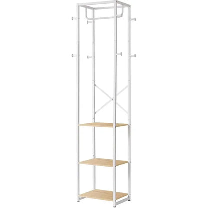 Coat Rack with 3 Shelves and 8 Hooks