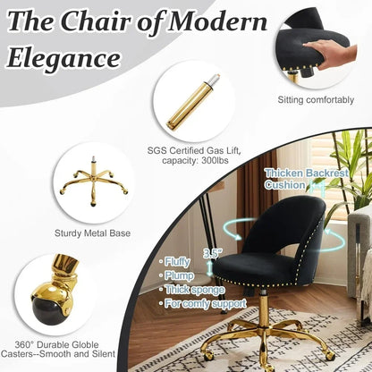 Velvet Small Chair, Comfy Armless