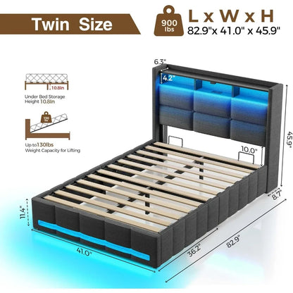 Bed Frame with Hydraulic storage  – Full, Queen, Twin Sizes