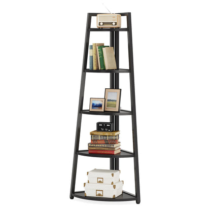 Corner Bookcase, Bookshelf with Rack Wood
