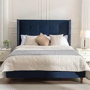 King Bed Frame with 54” Tall Upholstered Wingback