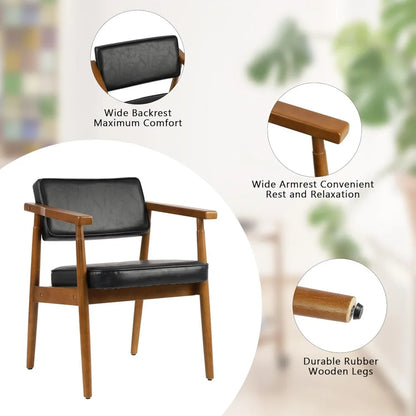 Chairs with Wooden Handrail, Fabric Upholstered Faux Leather