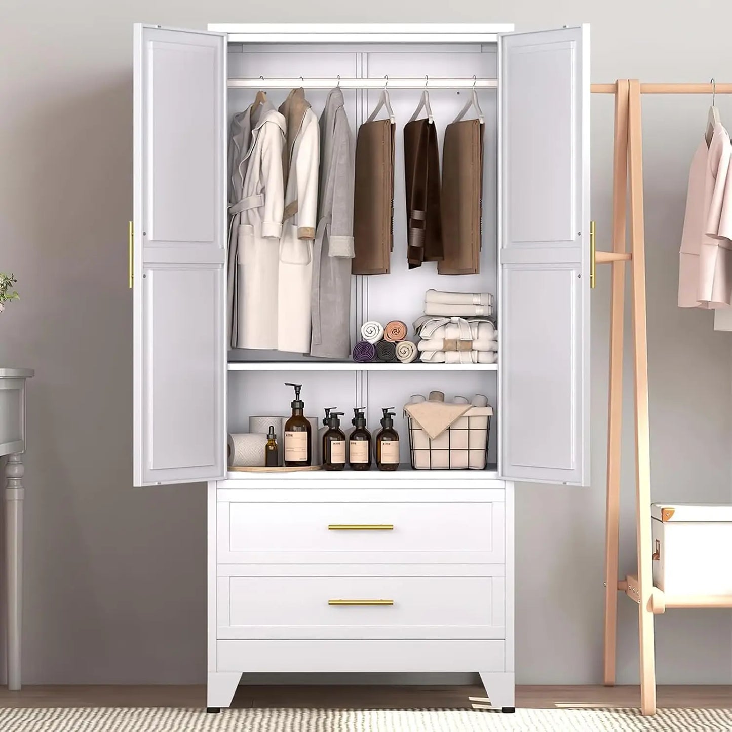 Metal Armoire Wardrobe Closet with 2 Drawers