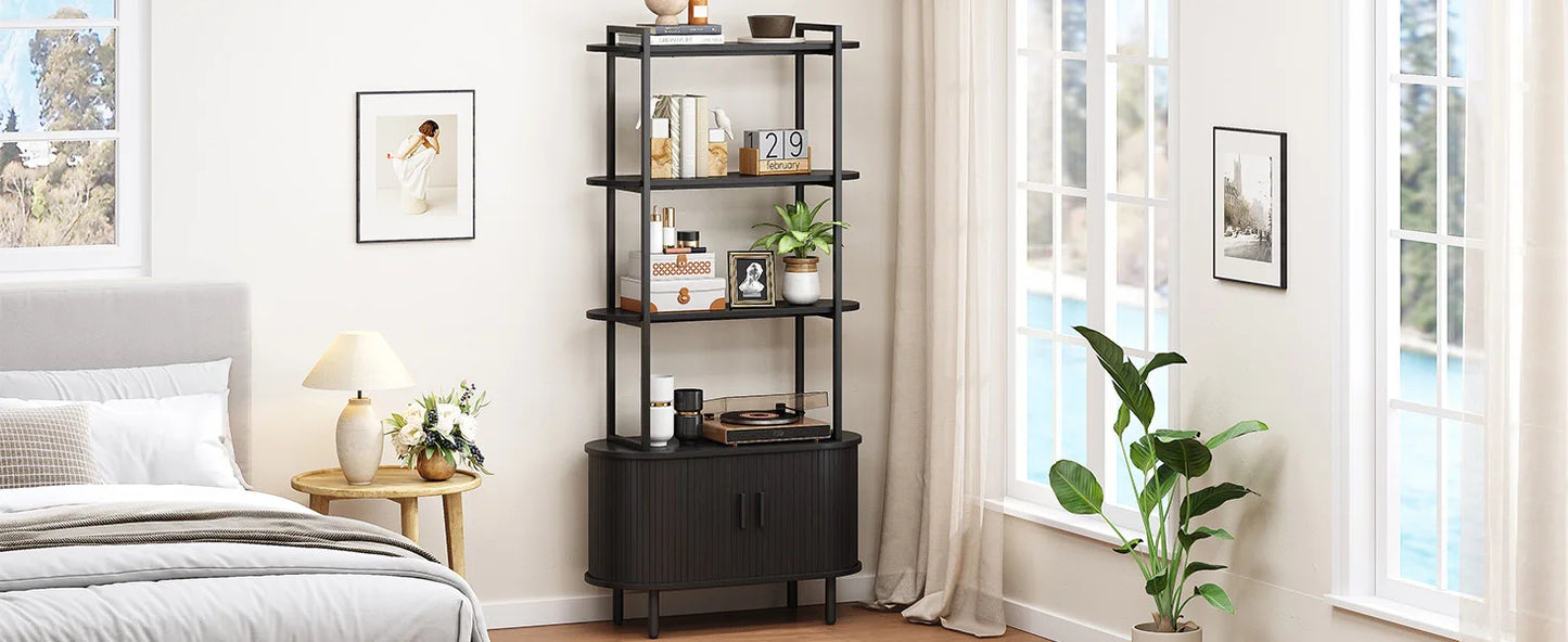 Tall Bookshelf,4-Tier Book Case with Storage Cabinet
