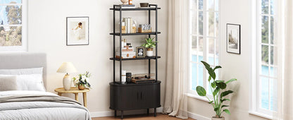 Tall Bookshelf,4-Tier Book Case with Storage Cabinet