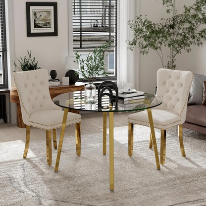5 Piece Luxury Round Glass Dining Set, Modern Minimalist Circle Kitchen Table Set for 4, 42'' Clear Circular Glass Top Dinner Ro