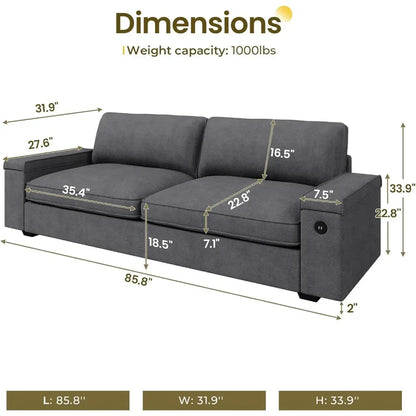 Oversized Comfy Couches, Deep Seat Sofa with Storage and 2 USB