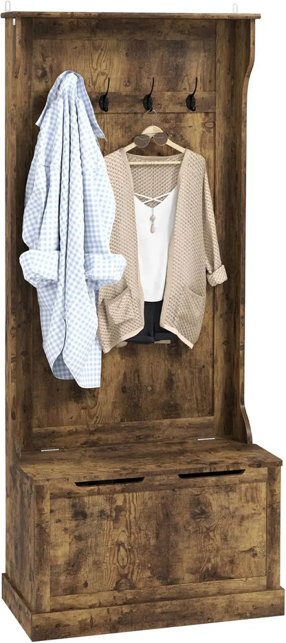 Standing Coat Rack with Shoe Bench and Four Hooks