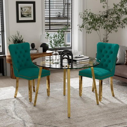 5 Piece Luxury Round Glass Dining Set, Modern Minimalist Circle Kitchen Table Set for 4, 42'' Clear Circular Glass Top Dinner Ro