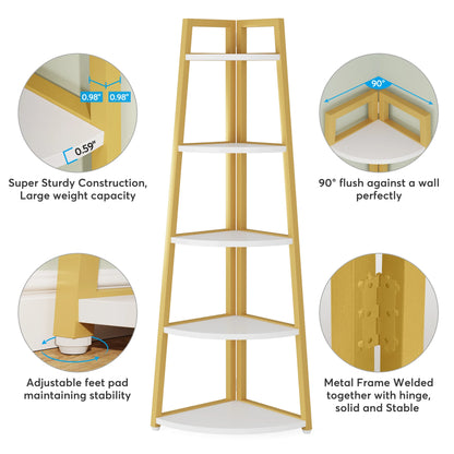 Corner Bookcase, Bookshelf with Rack Wood