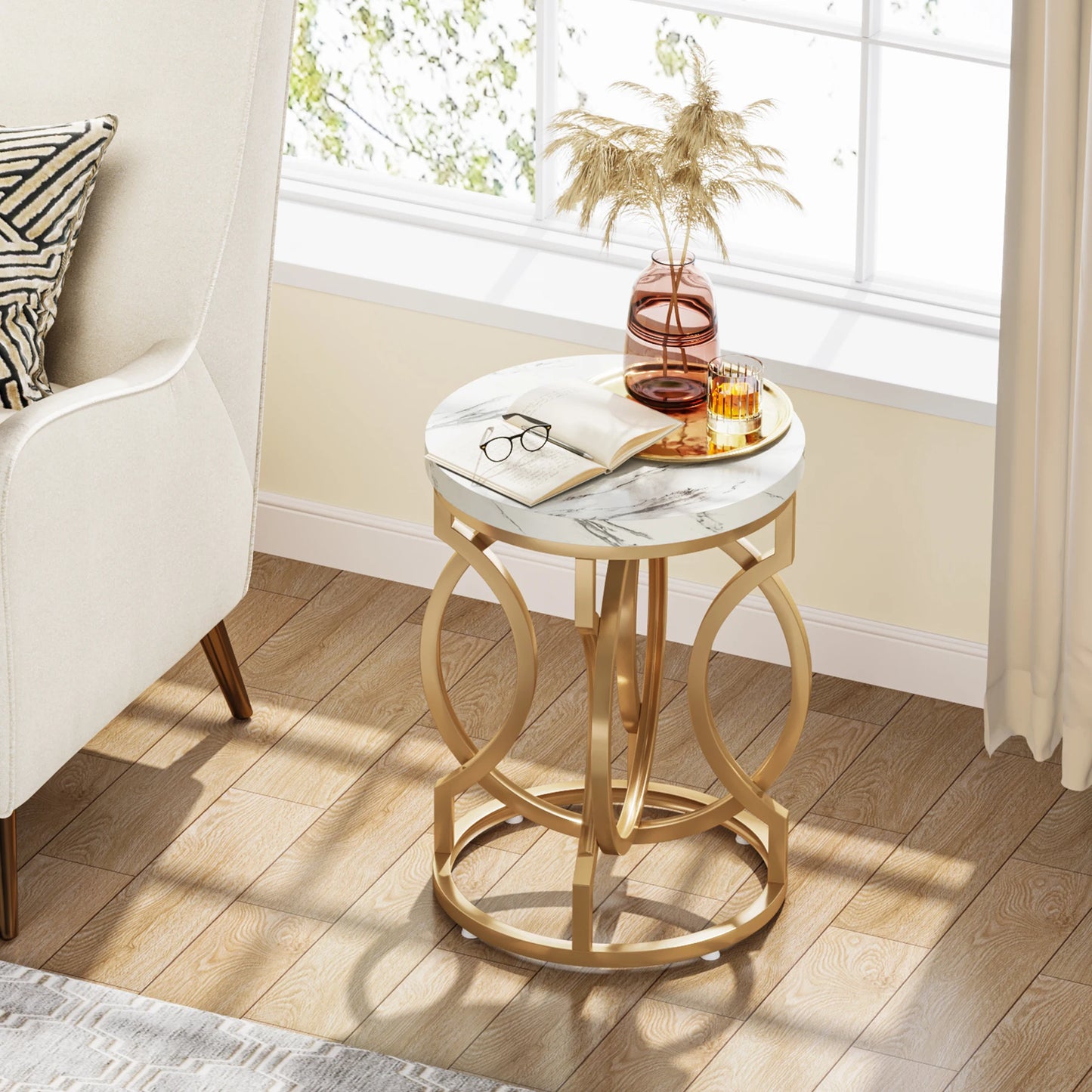 Tribesigns Modern Round End Table with Thick Wood Top, 20“ Side Table Cocktail Table with Unique O-Shaped Base