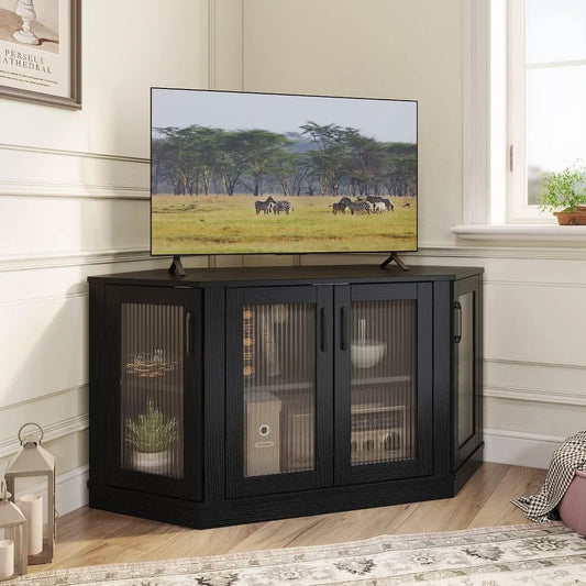 Corner TV Stand with 4 Doors and Shelves
