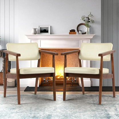 Chairs with Wooden Handrail, Fabric Upholstered Faux Leather