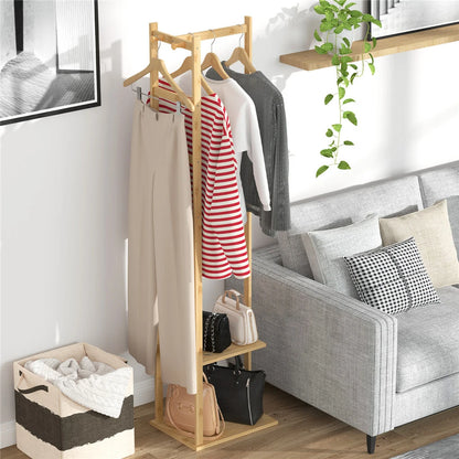 Heavy Duty Bamboo Coat Stand with Hook and Shelves