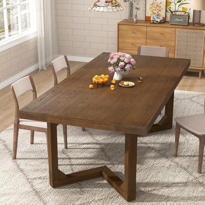 71 Inch Farmhouse Dining Table, Solid Wood Rustic Kitchen Table, Large Wooden Rectangular Dinner Table for Dining Room, Home Off