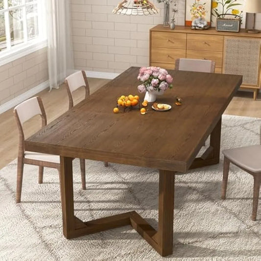 71 Inch Farmhouse Dining Table, Solid Wood Rustic Kitchen Table, Large Wooden Rectangular Dinner Table for Dining Room, Home Off