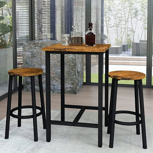 3 Piece Pub Dining Set, 2 Kitchen Counter Height Wood Top Bistro Easy Assemble Small Space Restaurant, 24”, Dinings Room Sets