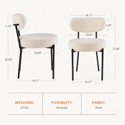 Ergonomic Round Dining Chairs Set of 2 Plush Fabric