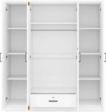 4-Door Wardrobe with Drawers, Shelves and Hanging Rail