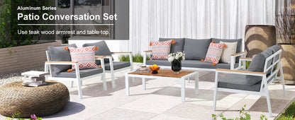 Patio Furniture Set 5 Pieces with Teak Coffee Table