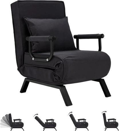 Convertible Chair, Tri-fold Upholstered Armchair Sleeper with Pillow