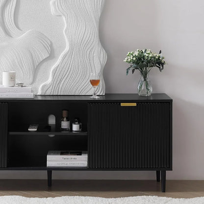 Black TV Stand for 65+ Inch TV with Sliding Doors