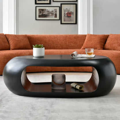 LUMISOL 53.93” Oval Coffee Table, Modern Sturdy Fiberglass Coffee Table with Storage Shelf, 2-Tier Center Cocktail Table for