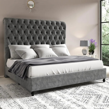 Queen Size Bed Frame with Sleigh Headboard