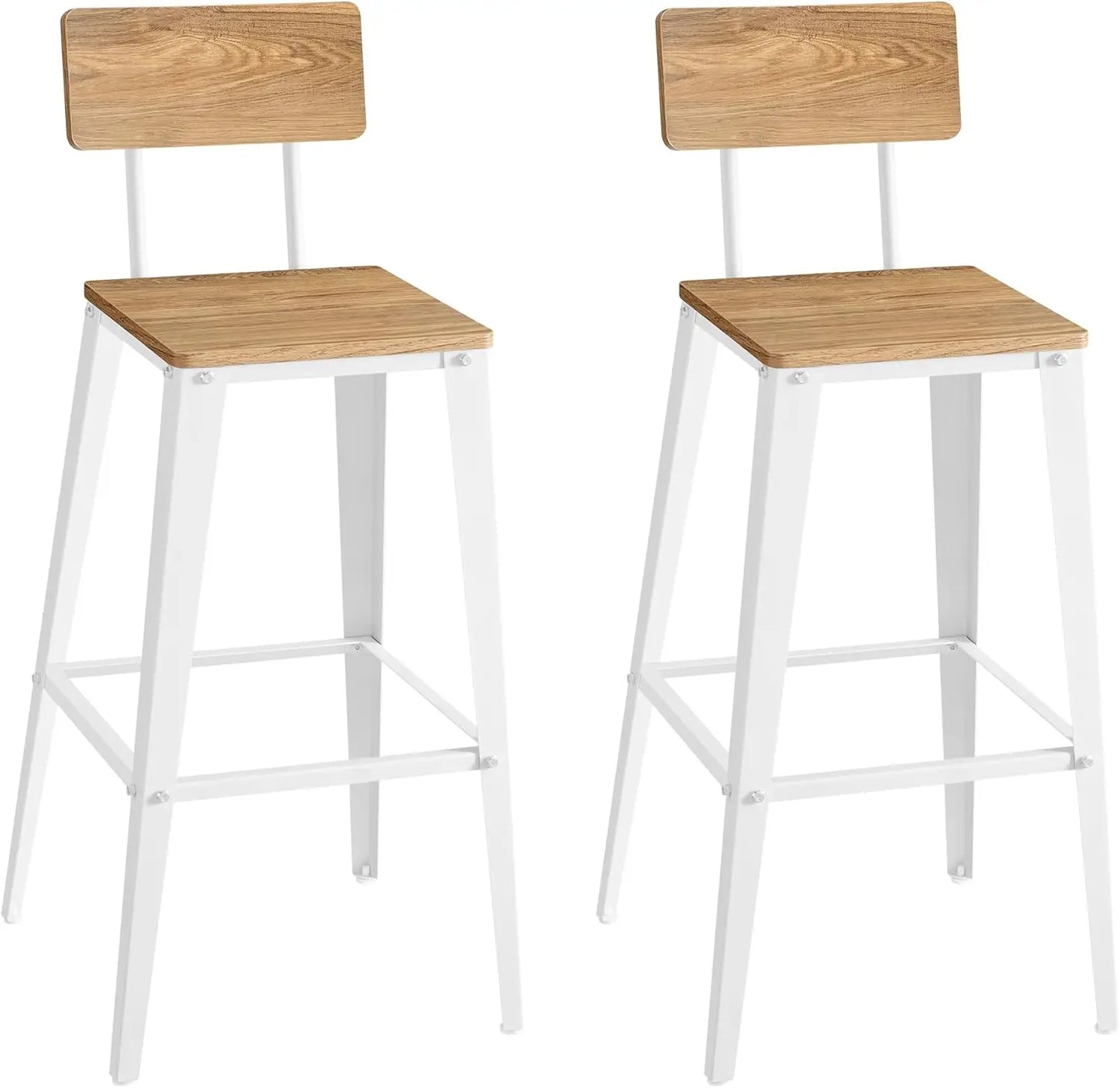 Set of 2 Bar Stools, 29.1 Inches Tall with Back