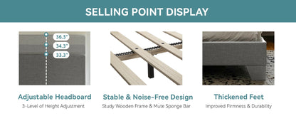 Full - Queen - King Bed Frame with Adjustable Headboard