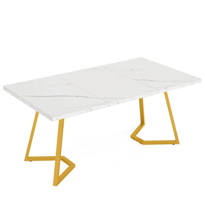 Tribesigns Gold Dining Dinner Table: 55 Inches Modern White Dining Room Table with Golden Legs, Faux Marble Kitchen Table for 6
