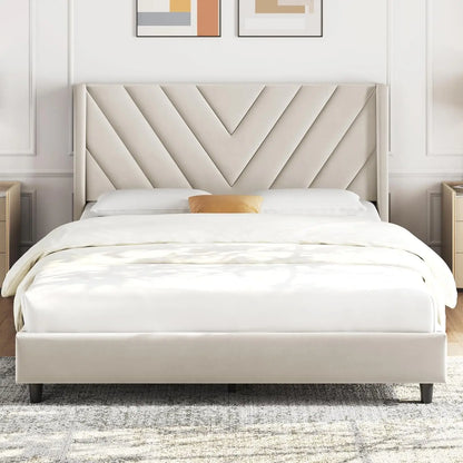 Queen Bed Frame with Winged Sides