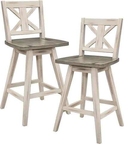 Wood High Back, Counter Height Bar Stools Set of 2